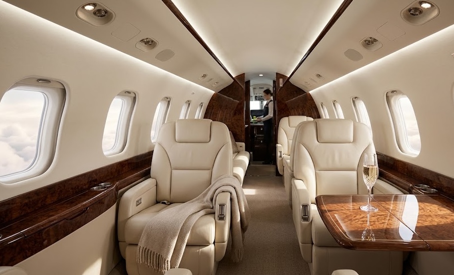 Interior of a luxury private jet